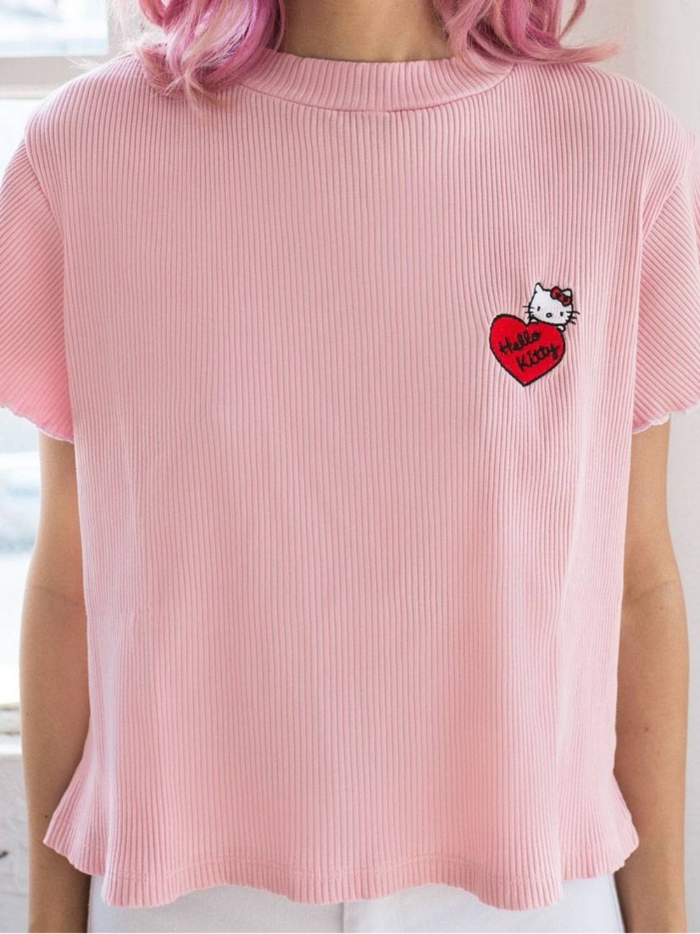 Lazy Oaf x Hello Kitty Pink Ribbed Shirt